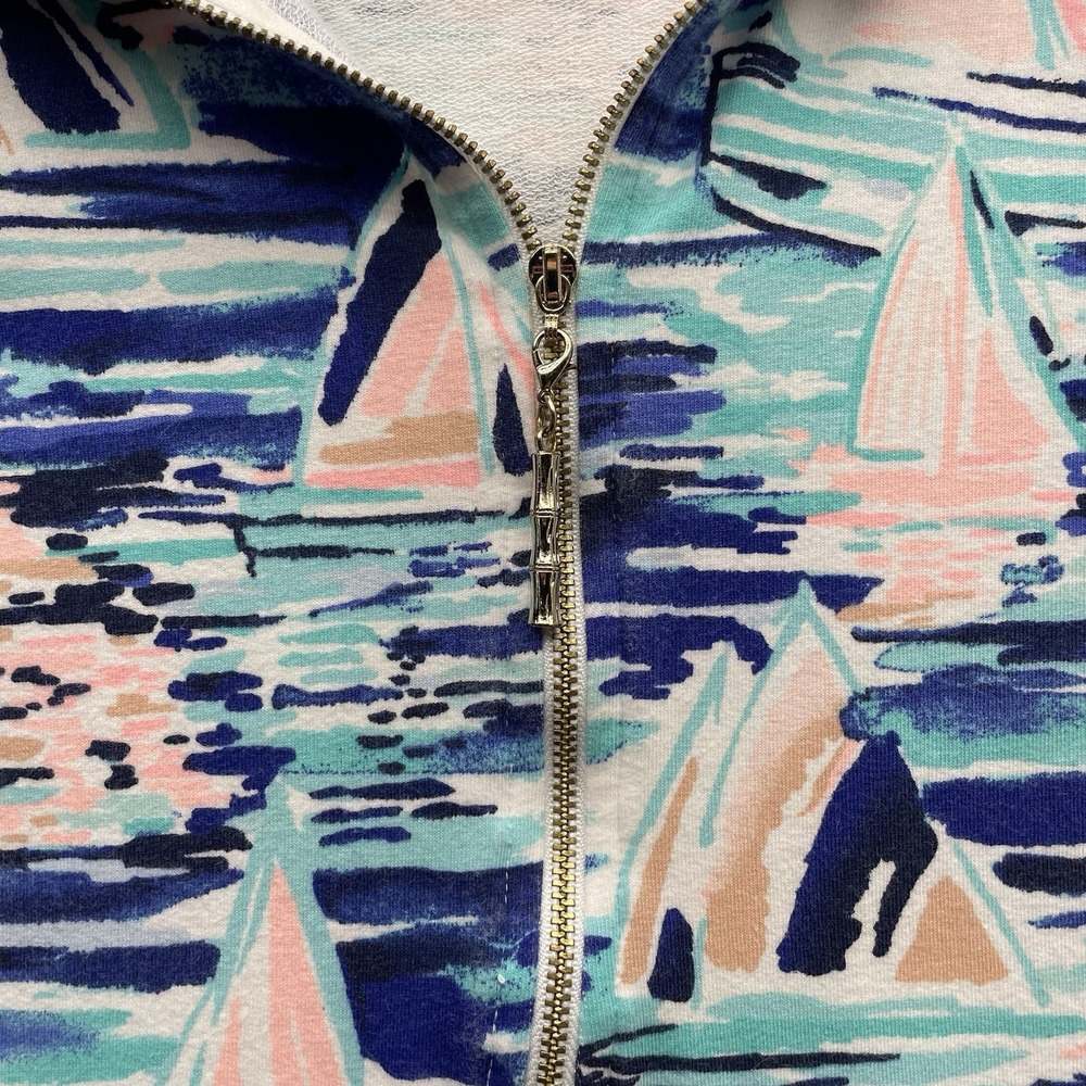 Lilly Pulitzer Skipper Popover Sweater Womens Small S Sailboats Half Zip Preppy‎ - Picture 3 of 12
